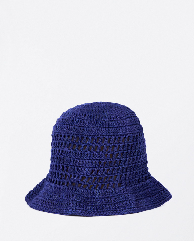 Casquette de plage en crochet uni Bleu