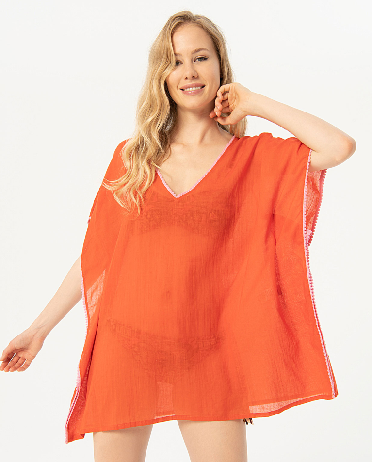 Short kaftan V-neck kaftan Orange