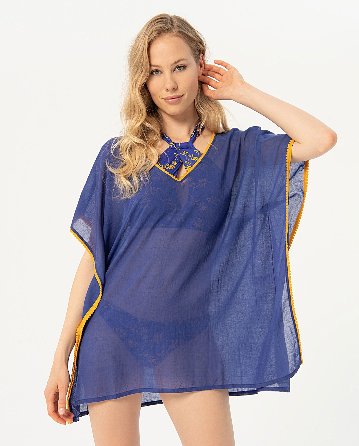 Short kaftan V-neck kaftan Blue