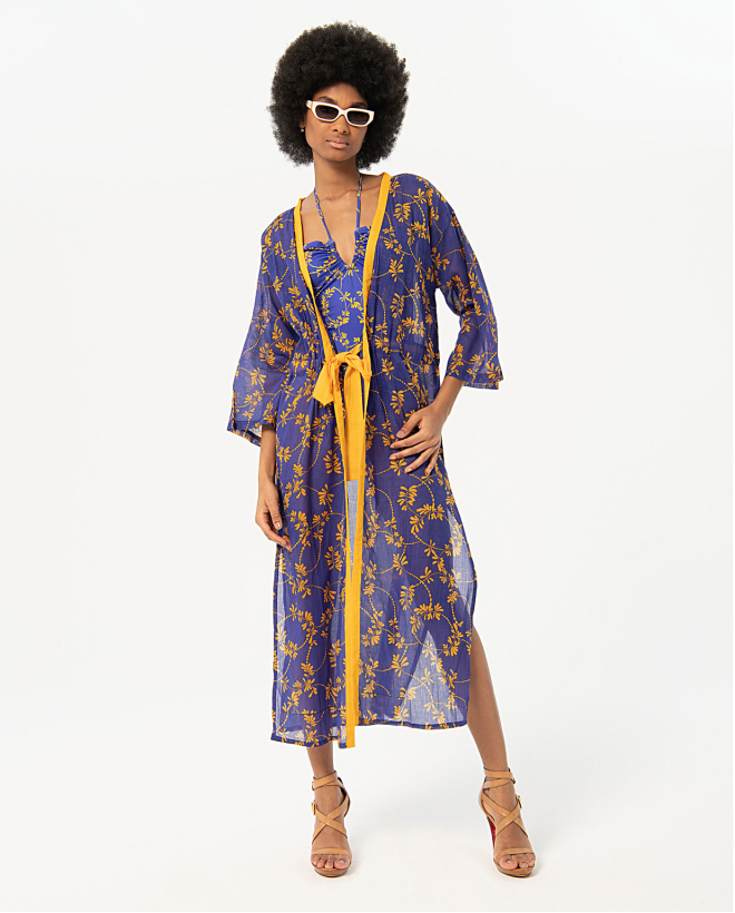 Kimono long imprimé Bleu