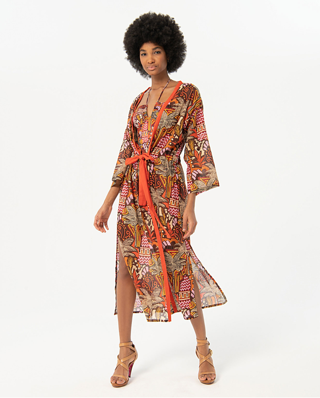 Printed long kimono Multi