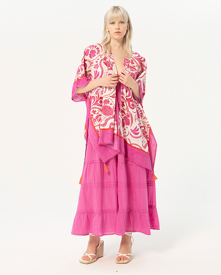 Kimono court ouvert Fushia