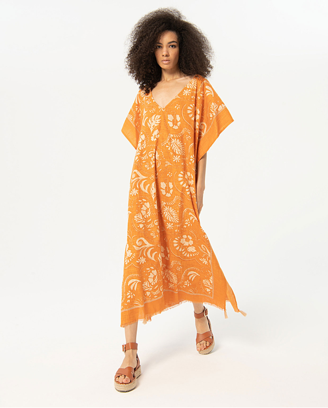 Long kaftan avec décolleté en V Brique