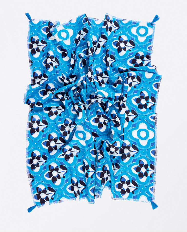 Pom pom pom scarf scarf Blue