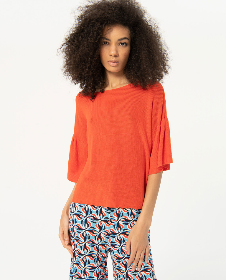 Ruffle sleeve knitted sweater Orange