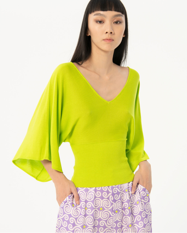 Bat sleeve tricot sweater Acid green