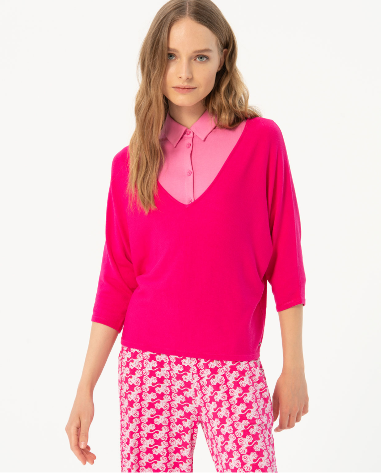 Japanese sleeve knitted sweater Fuchsia