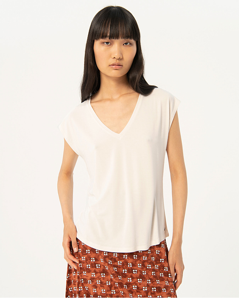 Sleeveless elastic T-shirt White