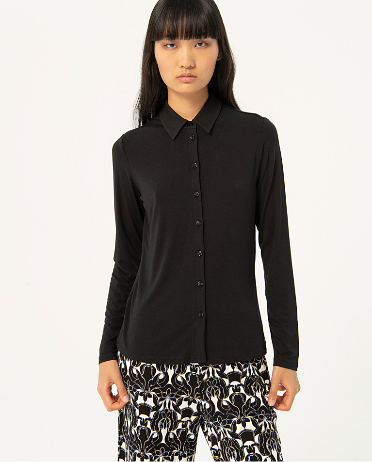 Plain long sleeve elastic shirt Black