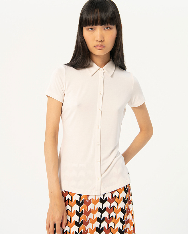 Smooth short sleeve elastic shirt White