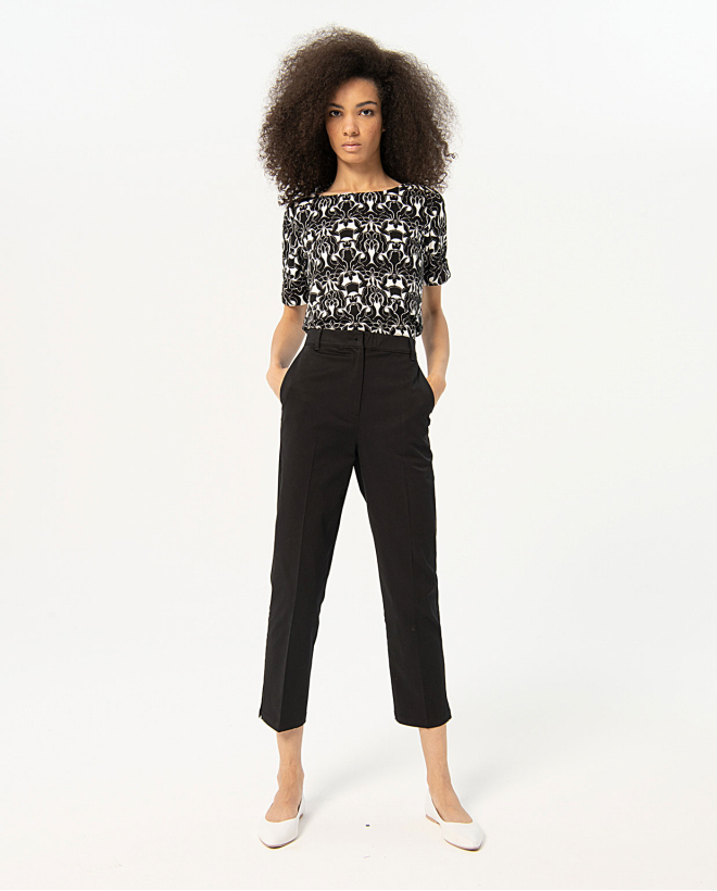 Pantalon droit uni en popeline Noir