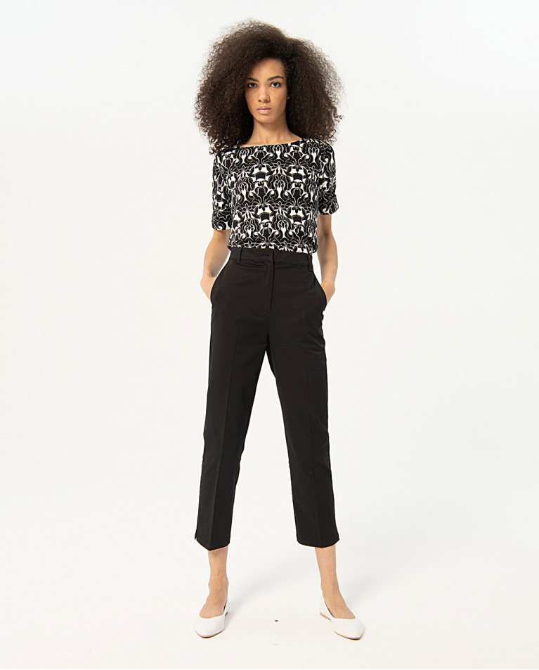 Pantalon droit uni en popeline Noir