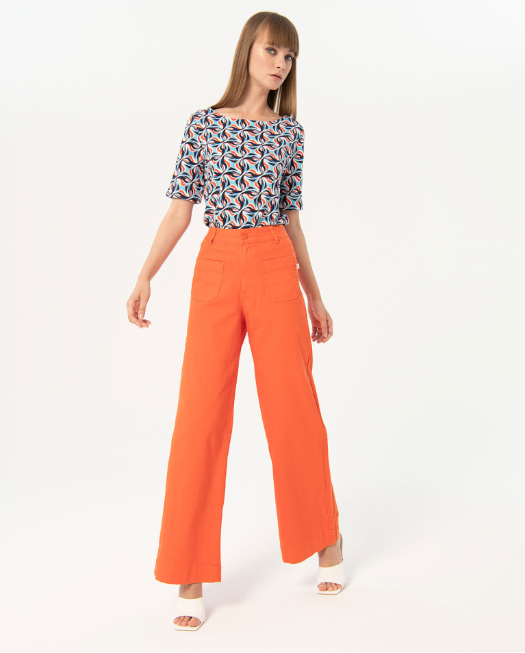 Jeans larges et extensibles Orange