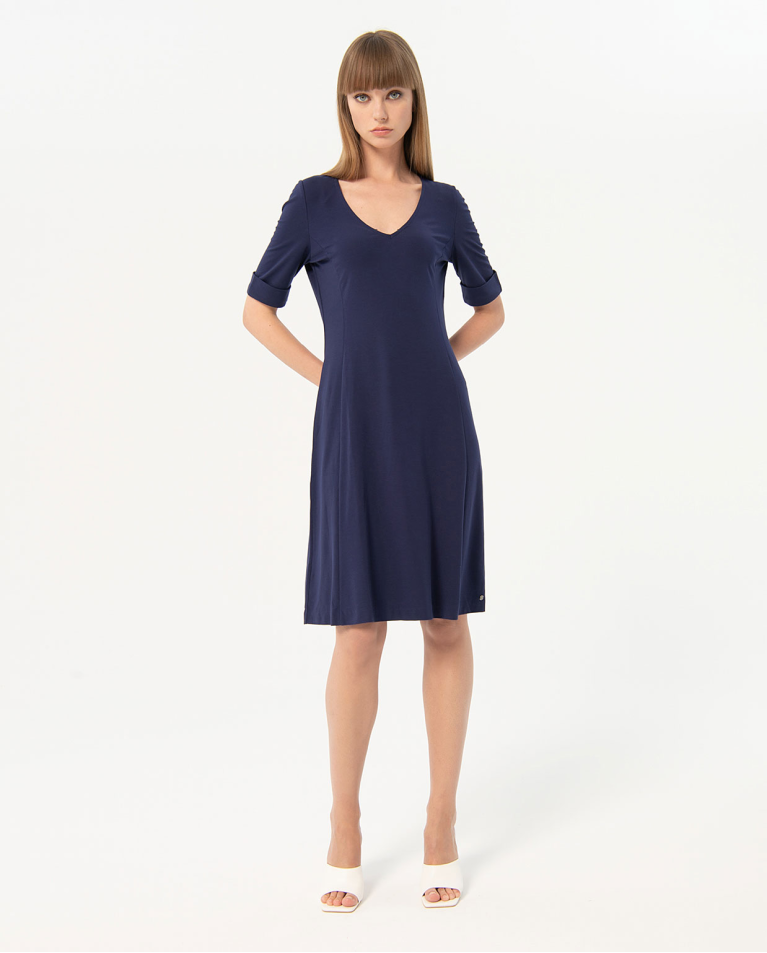 Robe midi stretch unie Bleu marine