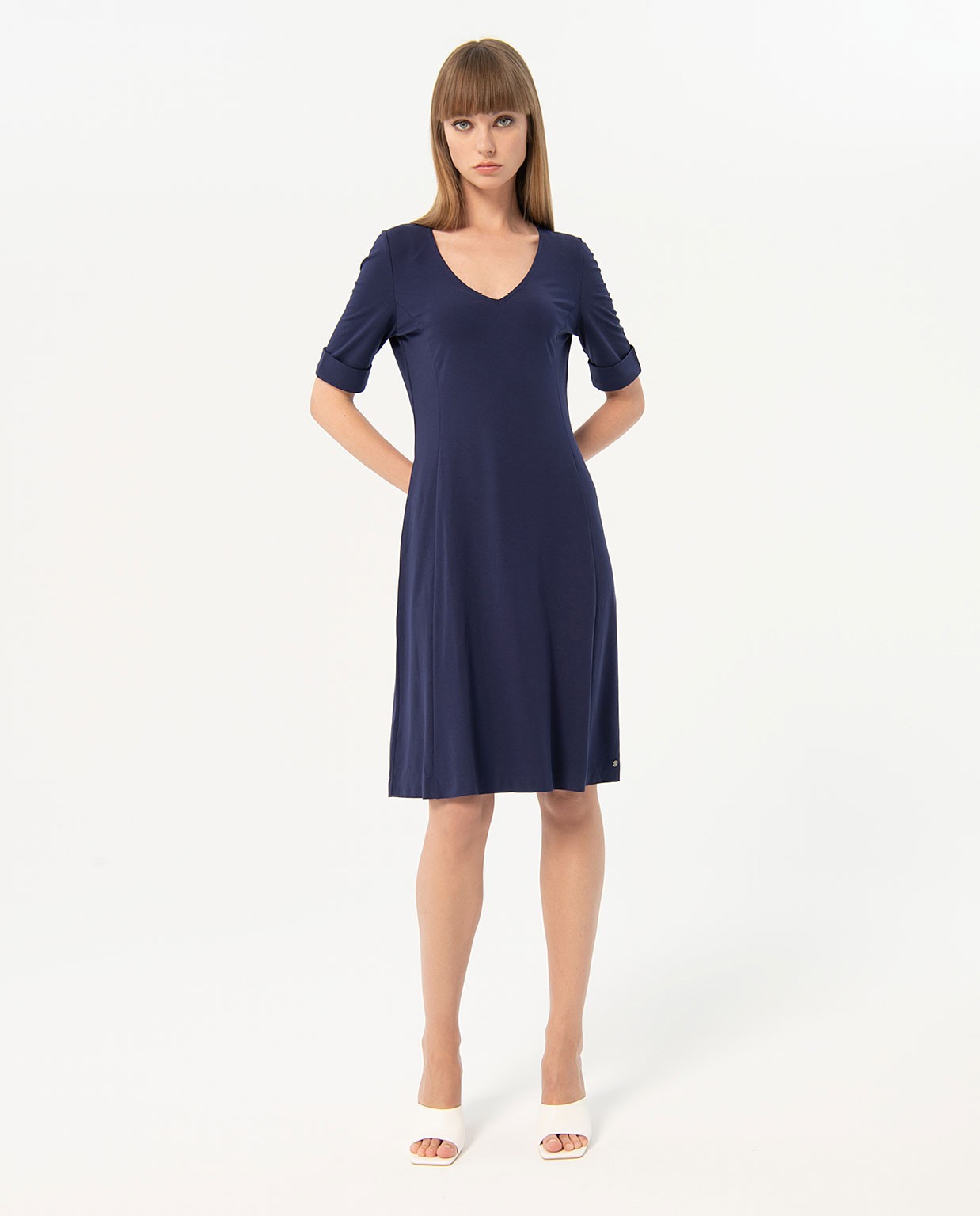 Robe midi stretch unie Bleu marine