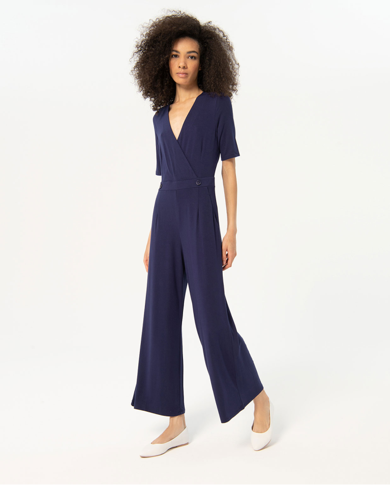 Stretch short sleeve jumpsuit Navy blue