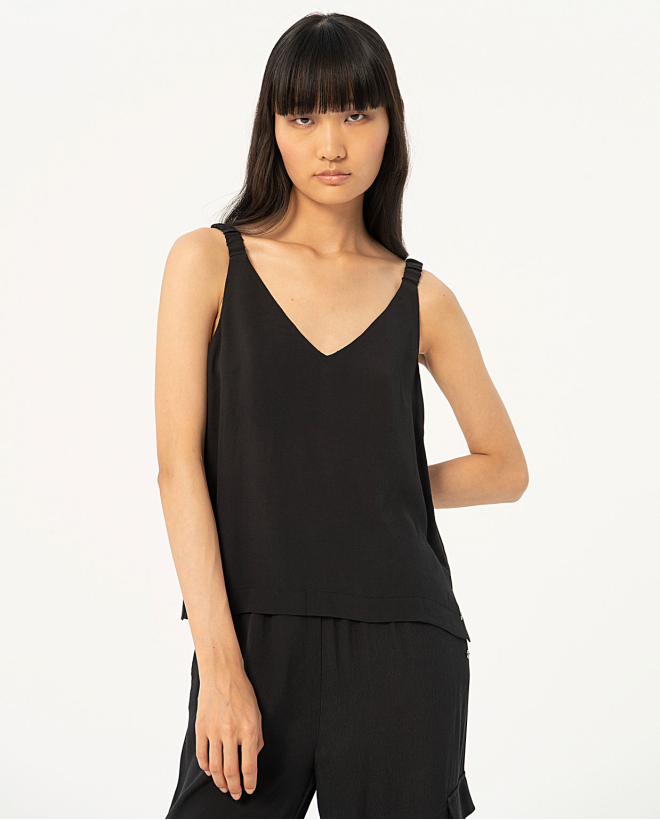 Plain crepe tank top Black