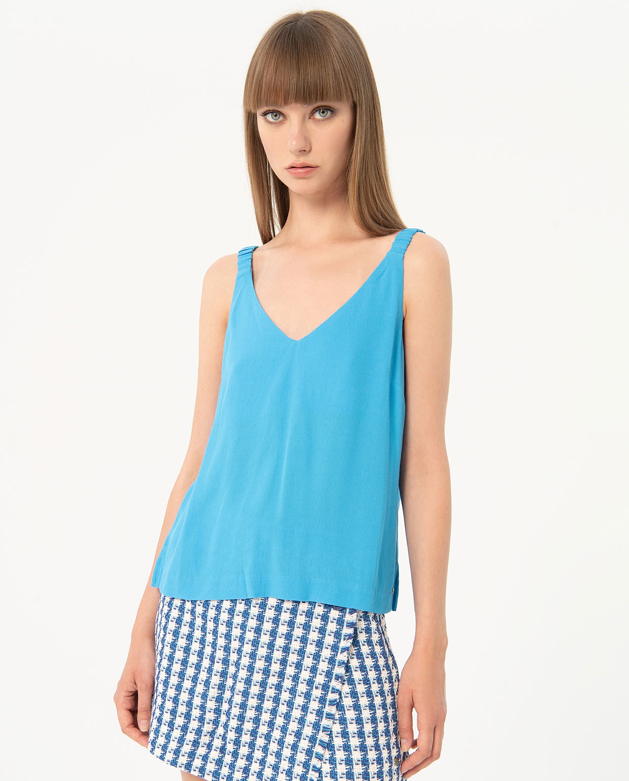 Plain crepe tank top Blue