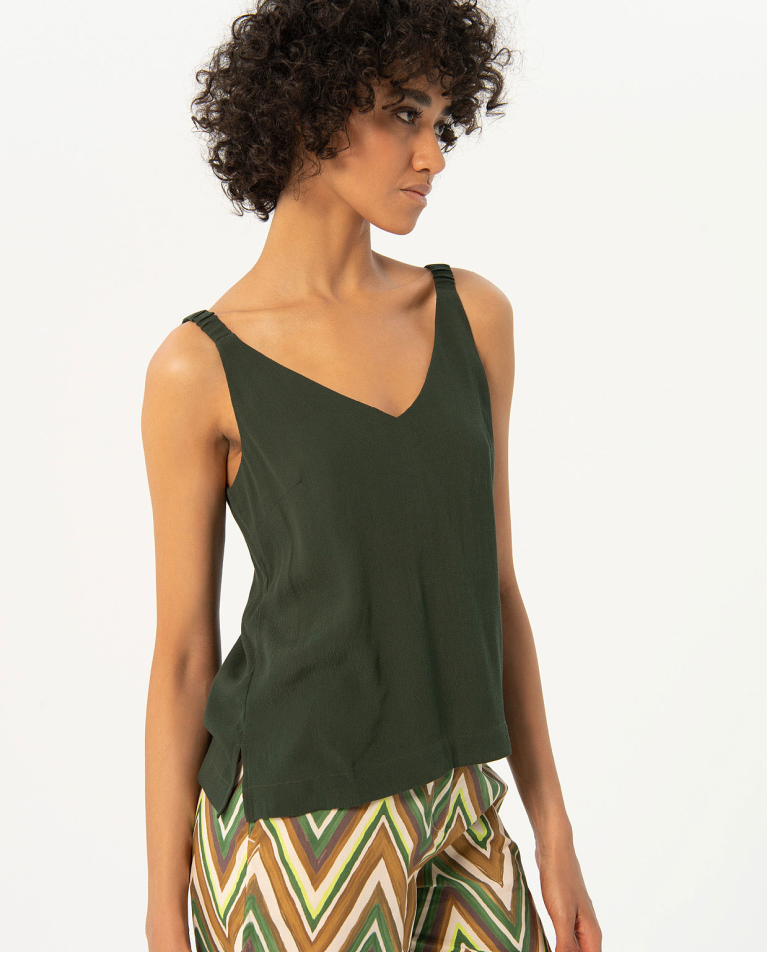 Plain crepe tank top Khaki