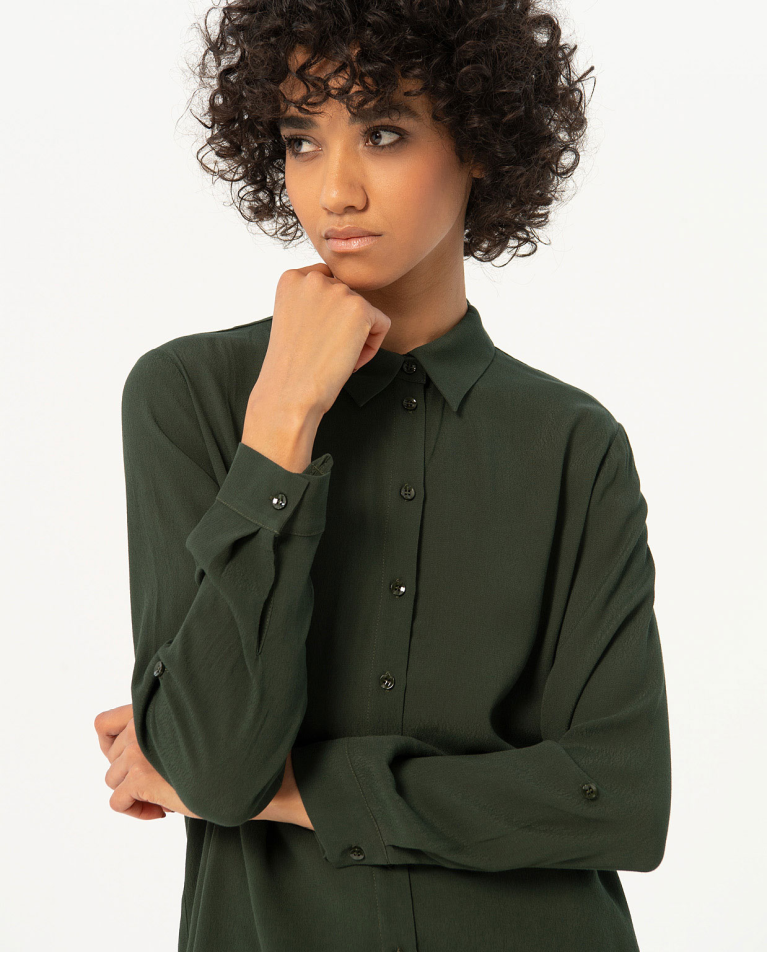 Plain long sleeve crepe shirt Khaki