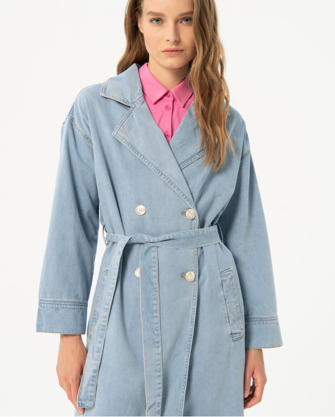 Trench-coat en denim clair Bleu ciel