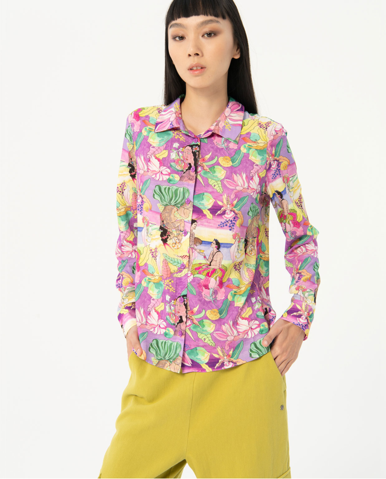 Printed flowing long sleeve shirt Multi