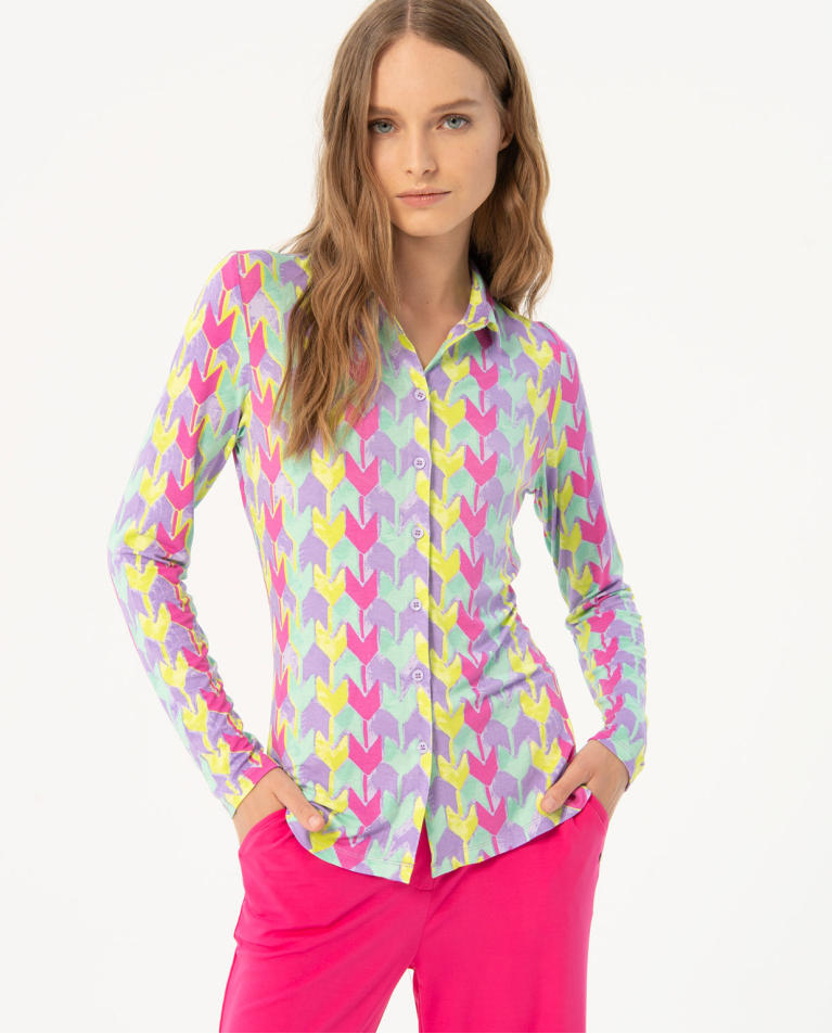 Printed elastic viscose shirt Multi