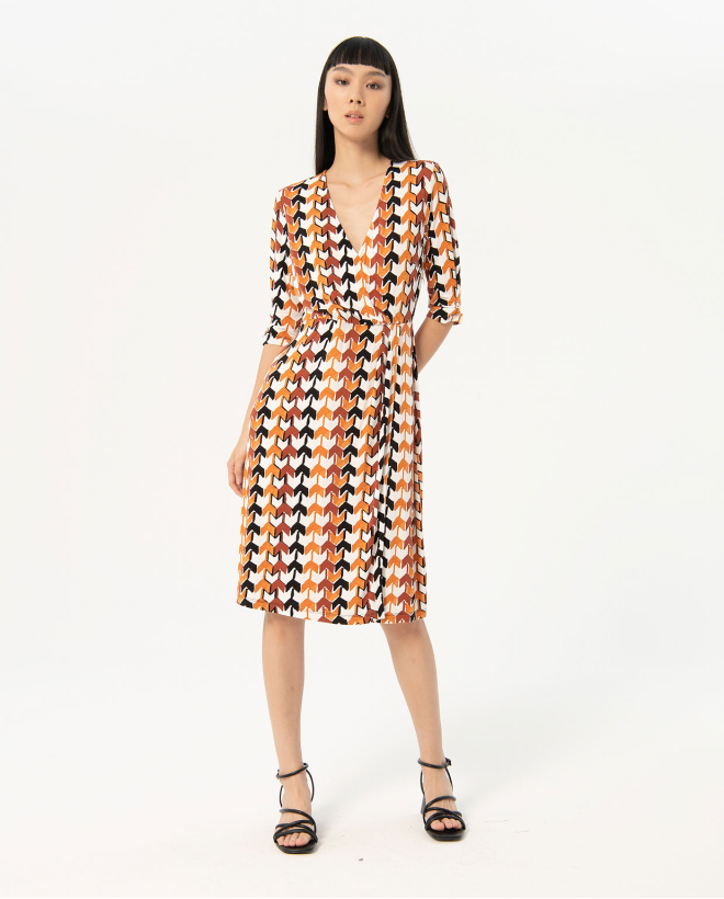 Printed elastic midi dress...