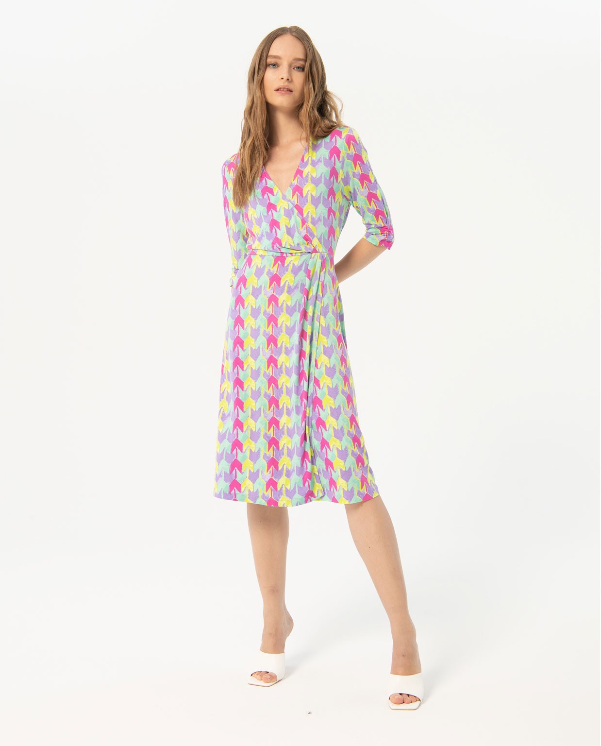 Robe midi élastique imprimée Multi