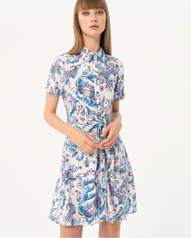 Short printed shirt dress Blue