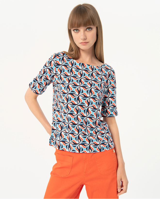 Printed elastic short t-shirt Blue