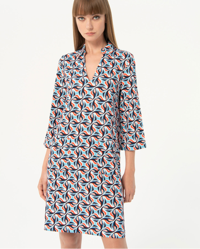 Robe courte élastique imprimée Bleu