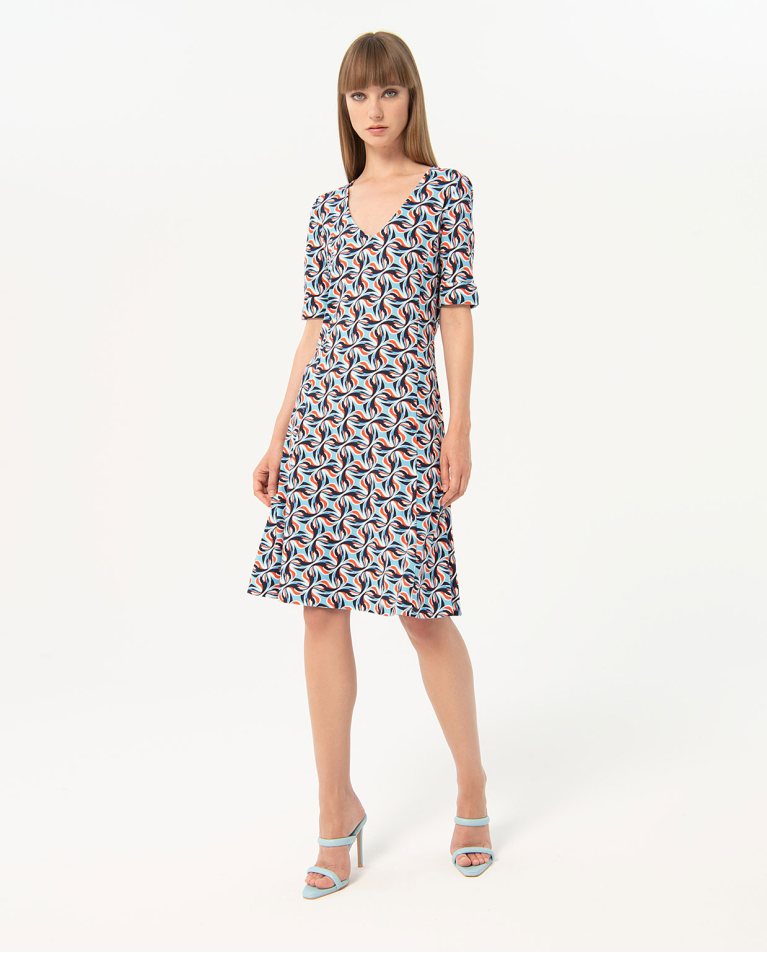 Robe courte élastique imprimée Bleu