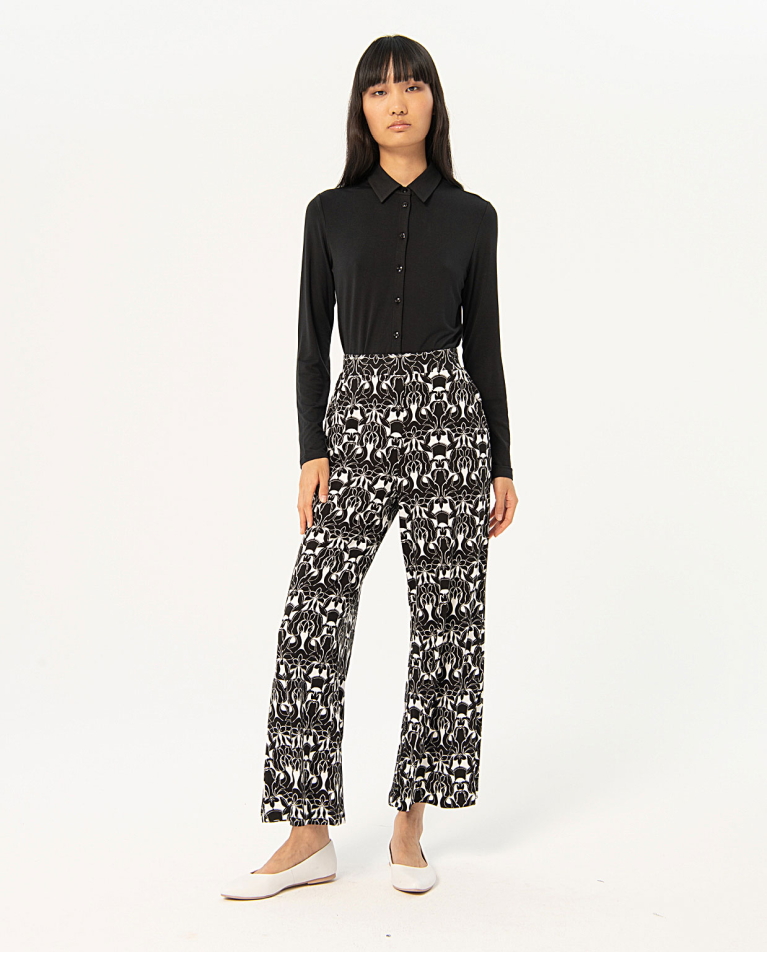 Stretch printed straight pants Black