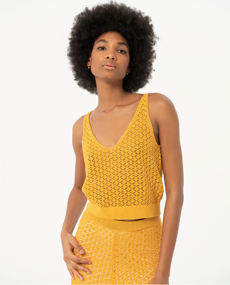 Top uni en crochet Jaune