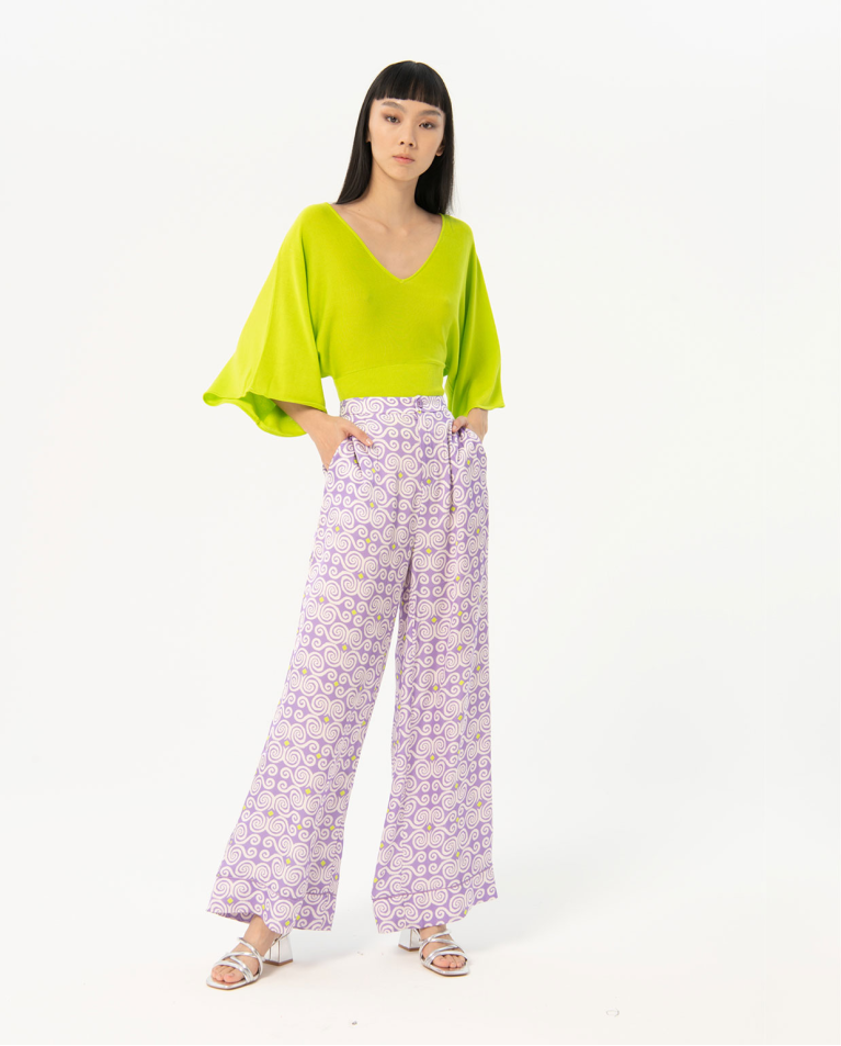 Printed satin wide pants Lilac