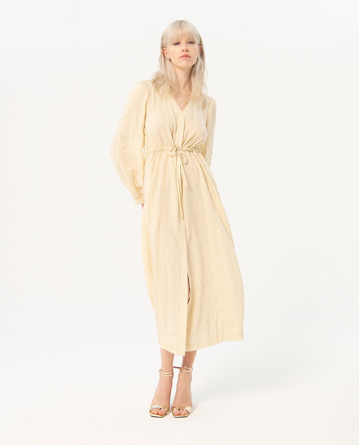 Long wide textured dress Beige