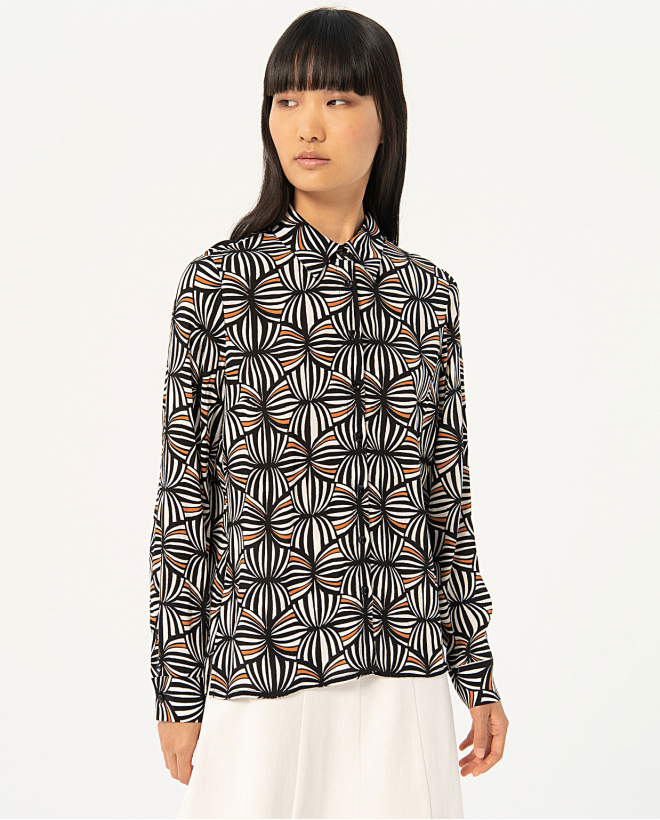 Long sleeve printed crepe shirt Black