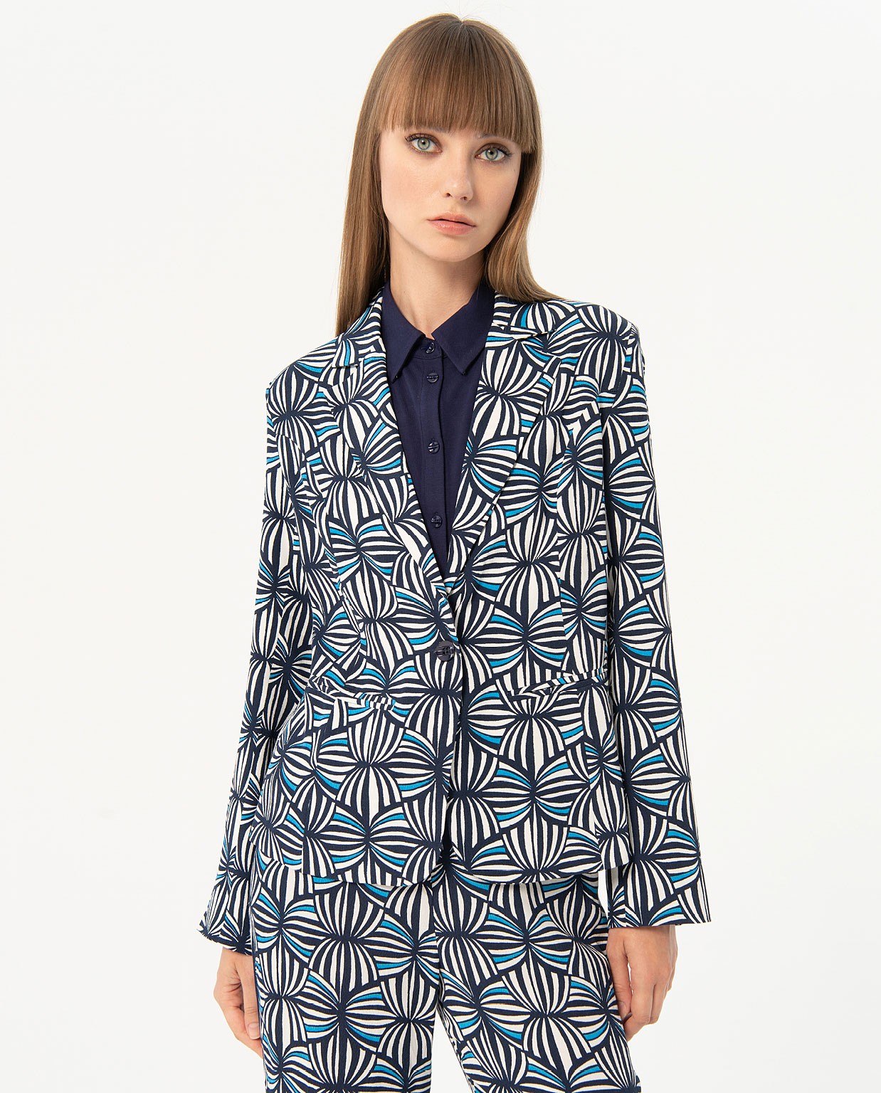 Printed crepe lined jacket Navy blue