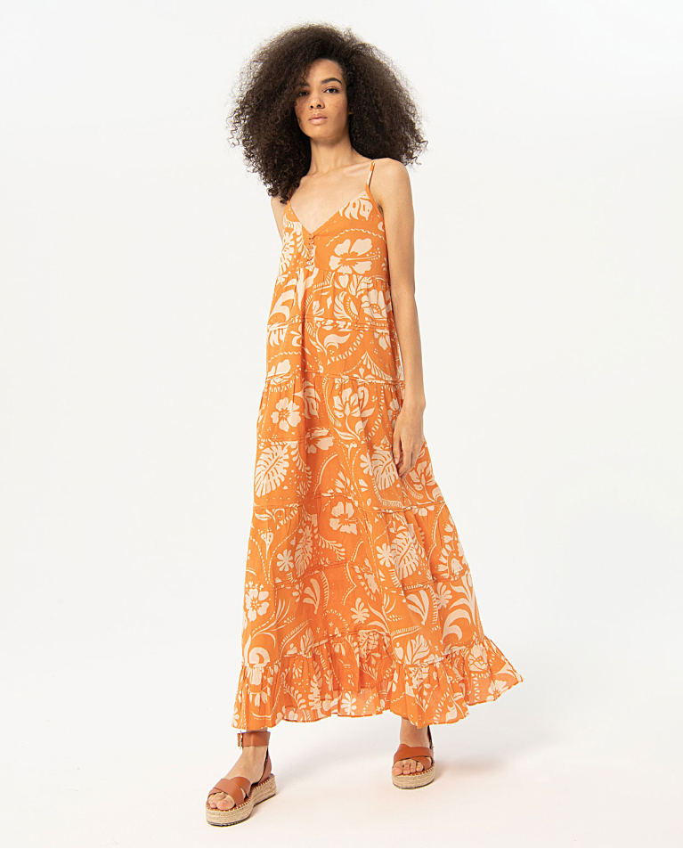 Long beach dress in fine cotton Tile