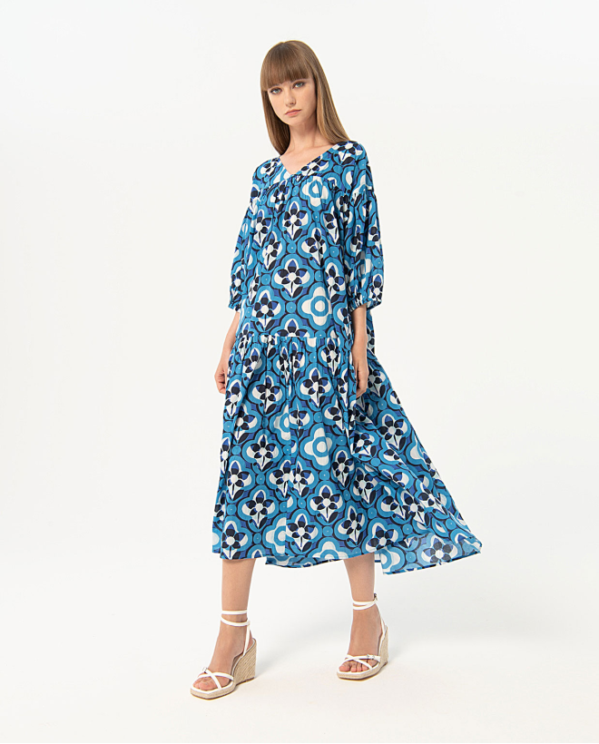 Oversize long dress fine cotton Blue