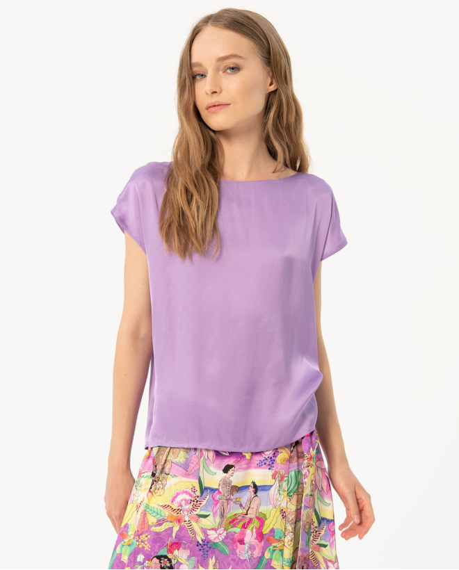 Smooth short sleeve satin t-shirt Lilac