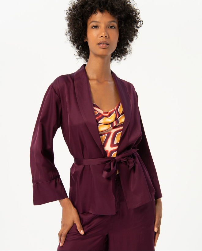 Veste kimono en satin uni Grenat