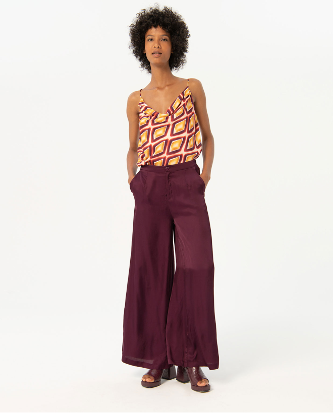 Plain satin wide pants Maroon