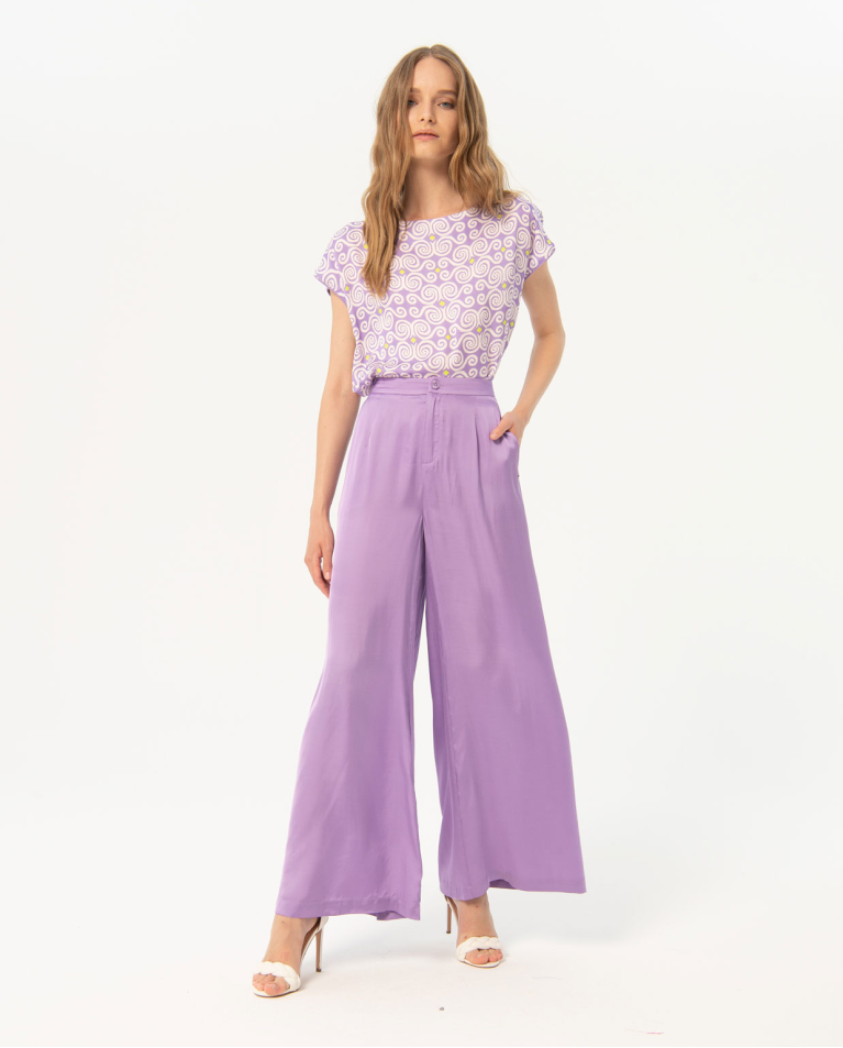 Plain satin wide pants Lilac