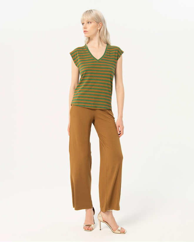 Striped cotton V-neck...