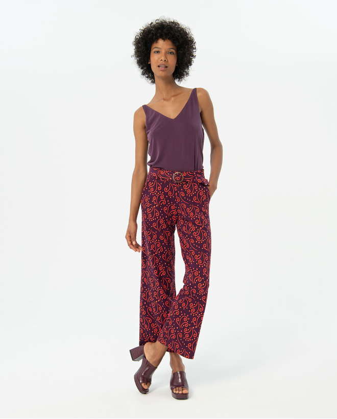 Printed belted long pants...