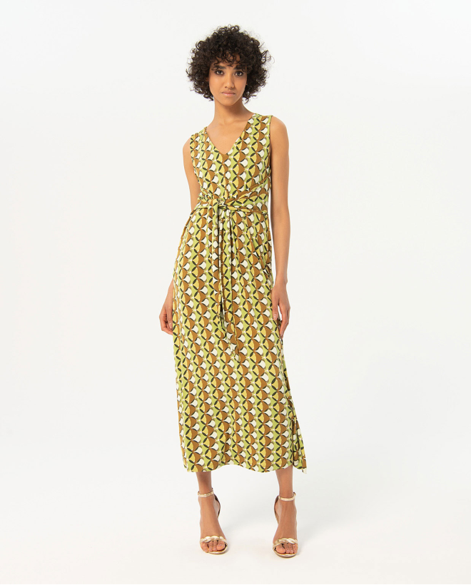 Printed V-neck long dress...