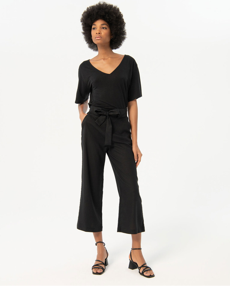 Pantalon droit et large cropped uni Noir