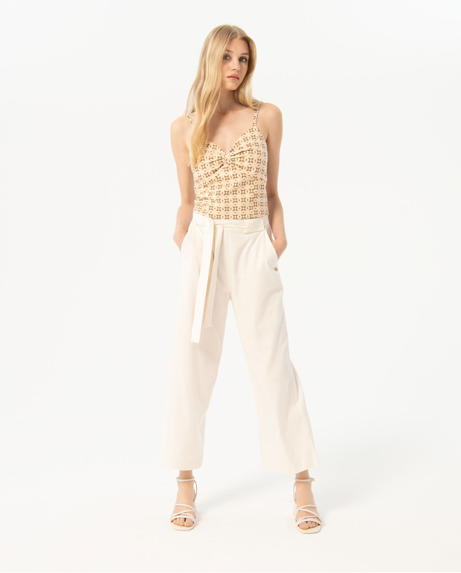 Pantalon droit et large cropped uni Blanc